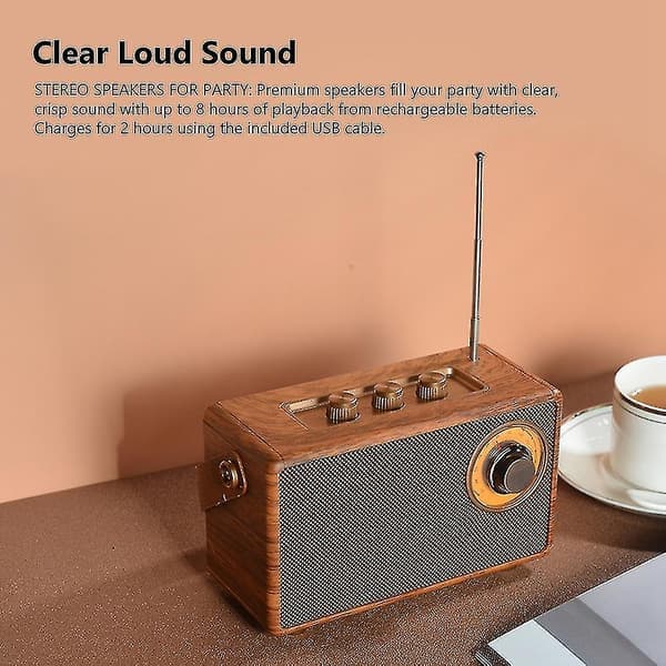 Bærbar træ Bluetooth FM-radio med højttalere, MP3-afspillere, USB/TF-understøttelse[JUN]