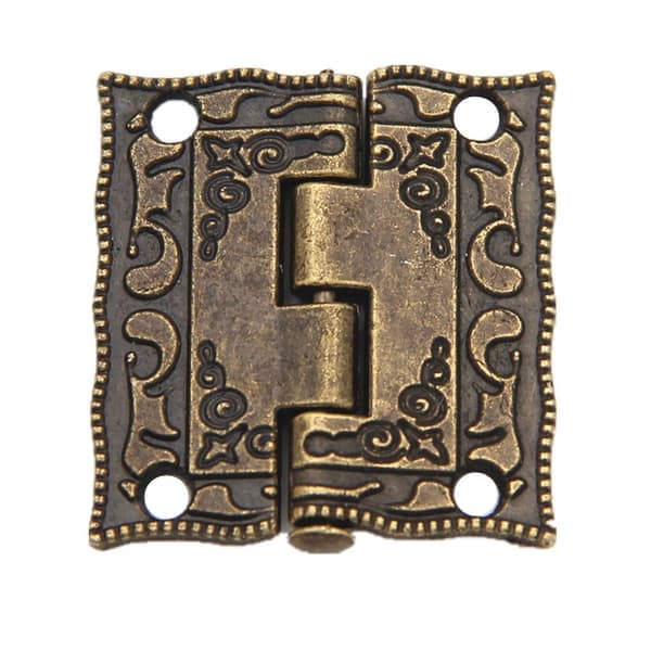 Sæt med 4 retro stil miniature metalfjederhængsler 36 x 23 mm bronze