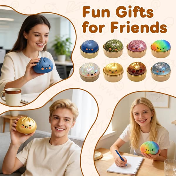 Blinkende Dumpling Squishy Legetøj med Æske, Lysende Stressaflastende Klemmelegetøj (Hvid) White