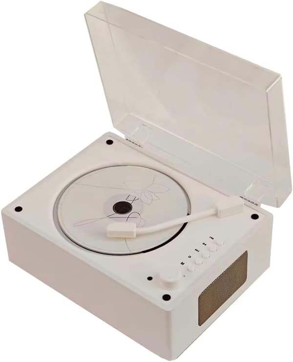 Retro-stil CD-spiller og Bluetooth-høyttaler med vinyltema - Oppladbart hjemmelydsystem med platespiller og plateavspilling