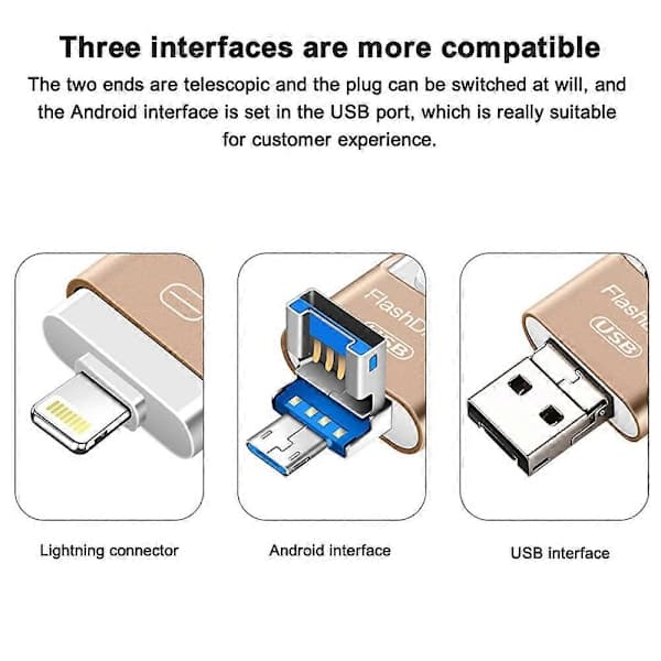 Photo Stick til iPhone – MFi-certificeret ekstern lagerplads Flash Drive, højhastigheds USB-hukommelse med multi-interface, Plug & Play 32GB Sølv Silver 32GB