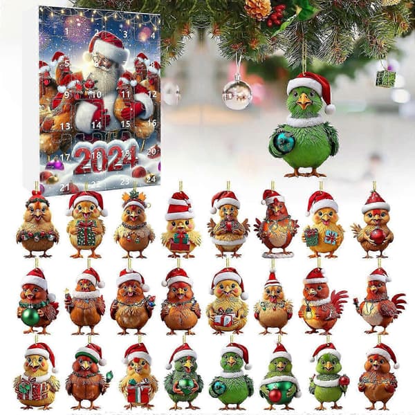 Julekalender - Kyllinge Ankomst Nedtælling Blind Box, Mini Akryl Kyllinge Baby Vedhæng Gave Sæt H