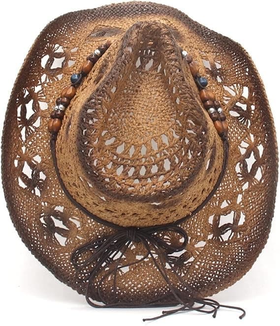 Cowboyhatte i hult strå til kvinder - Sommer strandhat Western solhat Fleksibel Boho strå cowboy brun Brown
