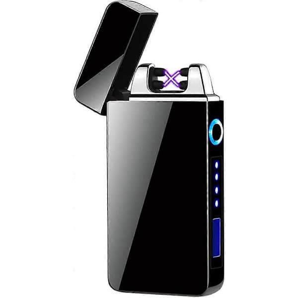 USB Genopladelig Elektrisk Lighter, Vindtæt Dobbelt Bue Plasma Lighter med Batteriindikator Touch Kontrol Sort