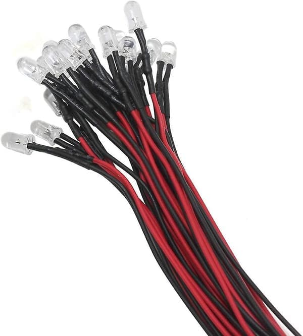 20 X 3 mm LED'er med 20 cm kabel DC 12 V LED formonterede monteringsringe i plast, blå