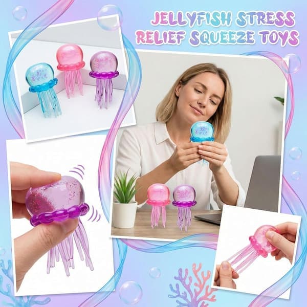 NeeDoh Jellyfish Jelly Squish Stress Fidget Sensorisk Legetøj til Børn og Voksne Blå Blue
