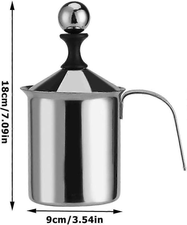 Manuel mælkeskummer, mælkeskummer i rustfrit stål til cappuccino og café latte, 400 ml