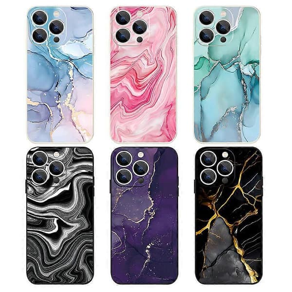 Marmor Mönster Telefonskal för iPhone 17/16/15 Pro Max, 14/13/12/11 Stötsäkert Mjukt TPU Baksida For Apple iPhone 13 Pro Max A503 Gradient Blue Marble