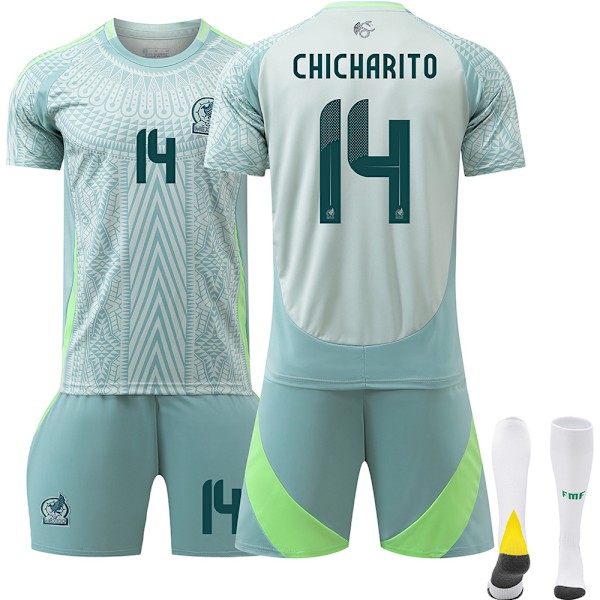 2024 Copa America Meksiko jalkapallomaajoukkueen pelipaita nro 14 Eric Sánchez lasten musta housupuku No. 14 Eric Sánchez 16