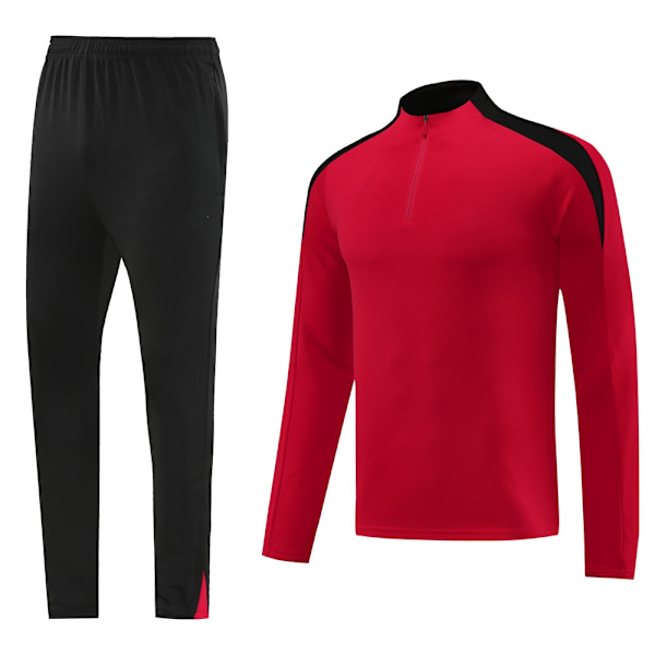 2425 Ny Vuxen Långärmad Halv-Dragkedja Fotbollsträningsdräkt Set - Snabbtorkande, Andningsbar och Bekväm, Perfekt Present till Pojkar Red XL