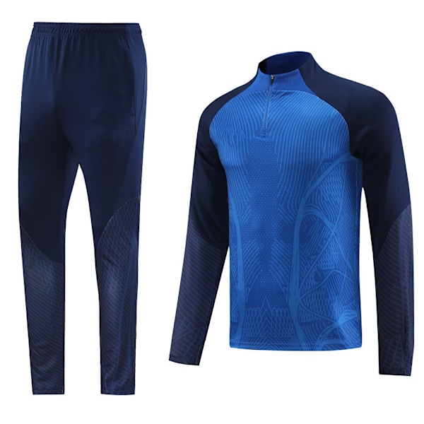 2425 Ny Fotbollsträningsdräkt Set, Vuxen Långärmad Halv Zip Design, Perfekt Present till Pojkar Blue M