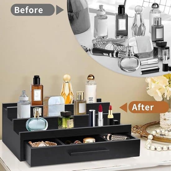 Parfume Organizer - Tre-lags Duftstativ - Træ Parfumeholder med Skuffer