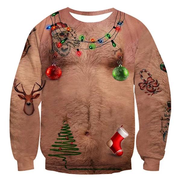 Joulu 3D Digitaalinen Painatus Hauska Kuvio Pari Pyöreäkaulainen Neule 5xl Ylisuurinen Miehet / Naiset Samalla Muotitrendillä style 8 L