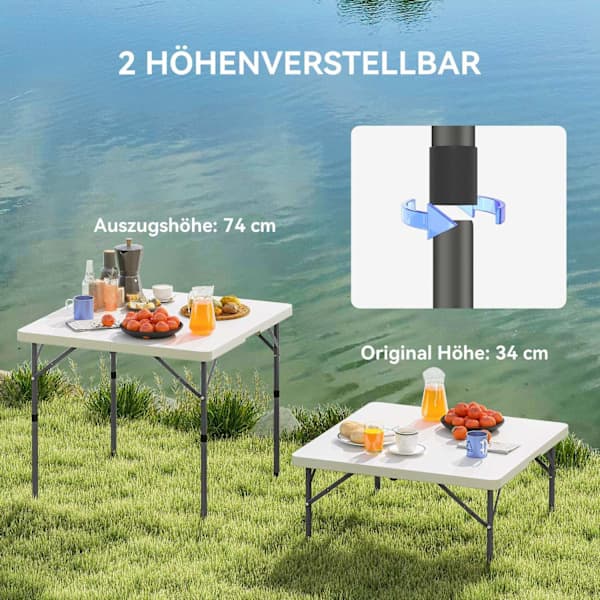 Rootz Fällbart Picknickbord, Justerbar Höjd Campingbord, 86x86x74cm, Enkel Transport