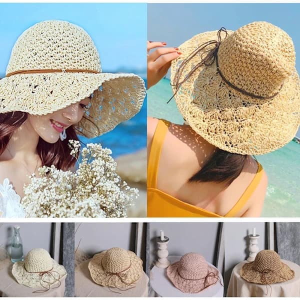 Vikbar strandhatt för kvinnor, beige
