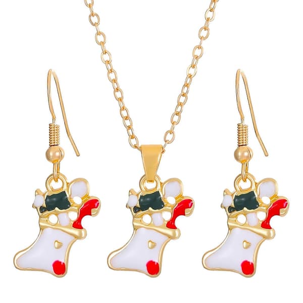 Julehalskæde og øreringesæt - Forgyldt vedhæng, festlige smykker til kvinder Socks