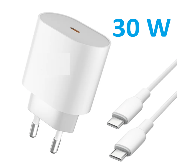 30W hurtigoplader til iPhone 15/16/17+ USB-C til USB-C 1m kabel