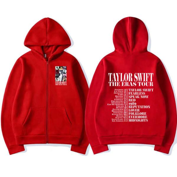 2023 Julegave Taylor World The Eras Tour Lynlås Hoodie Mænd Kvinder red L