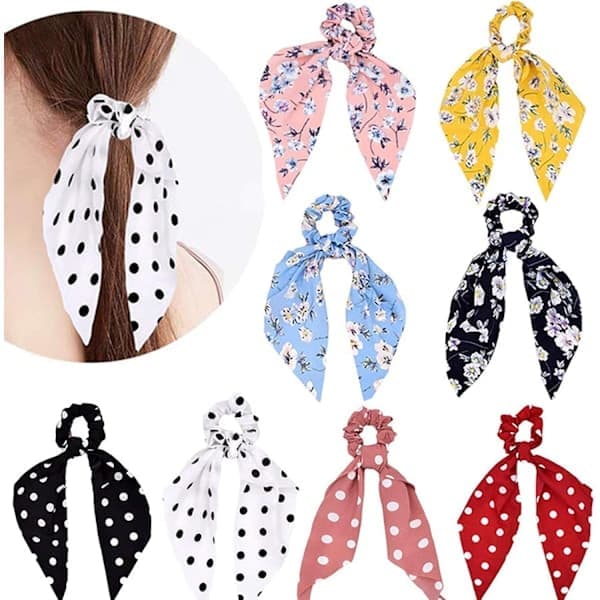 8 Chiffon Hår Scrunchies Sløjfe Blomstret Armbånd Elastisk Hårholder Hårtilbehør til Kvinder Piger