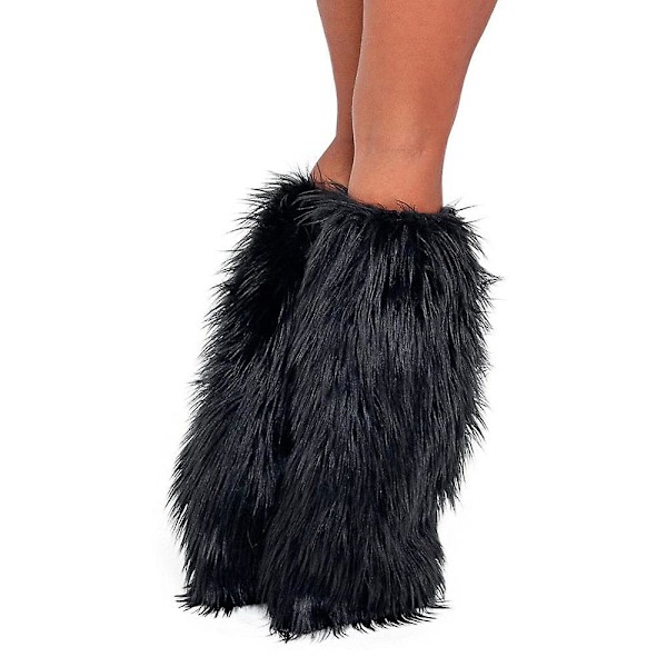 Fuzzy Benvärmare För Kvinnor Flickor Vinter Varm Boot Cover Julfest Cosplay Set Black