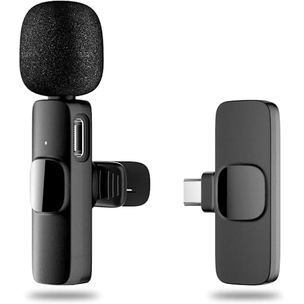 2-pak Lavalier Mikrofon til Mobile Enheder, Trådløs, USB-C, Sort