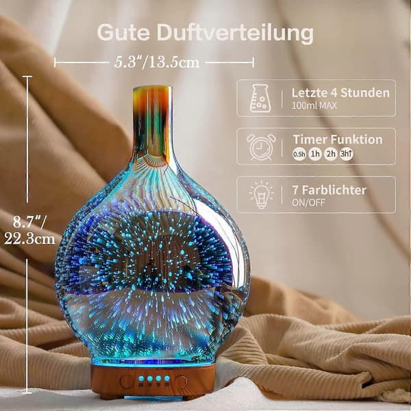 Luftfugter med LED-natlampe og aromaterapi for beroligende atmosfære og afslapning