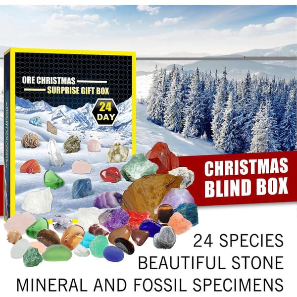 Adventskalender Kristaller Blind Box 24 Dagar Nedräkning Naturstenar Mineraler Utforskningspresent Set Magic decompression