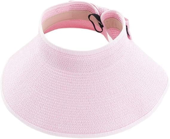 Pink sammenklappelig sommerhat til kvinder med sammenklappelig bredskygget solskærm