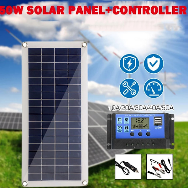 10W 30W 100W Solar Flex Panel, Dobbelt Output Solpanel 40A