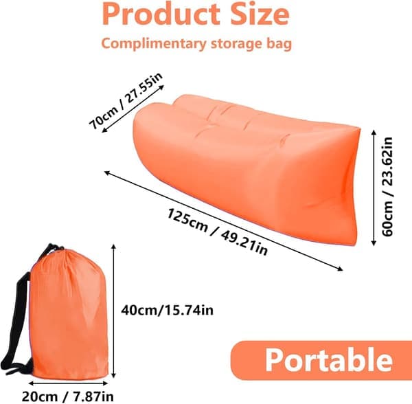 Oppustelig solstol, bærbar oppustelig sofa til strandcampinghave, vandtæt lækagesikker stol sofa sol orange Orange