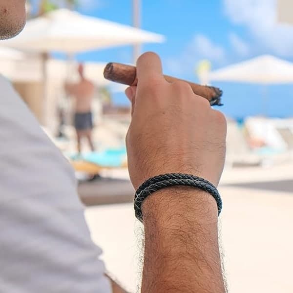 Läderarmband för män - Äkta flätat läderarmband med magnetlås