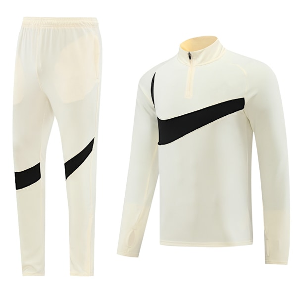 2425 Ny Vuxen Långärmad Halv-Dragkedja Fotbollsträningsdräkt Set: Andningsbar och Bekväm, Perfekt Present till Pojkar! Off white L