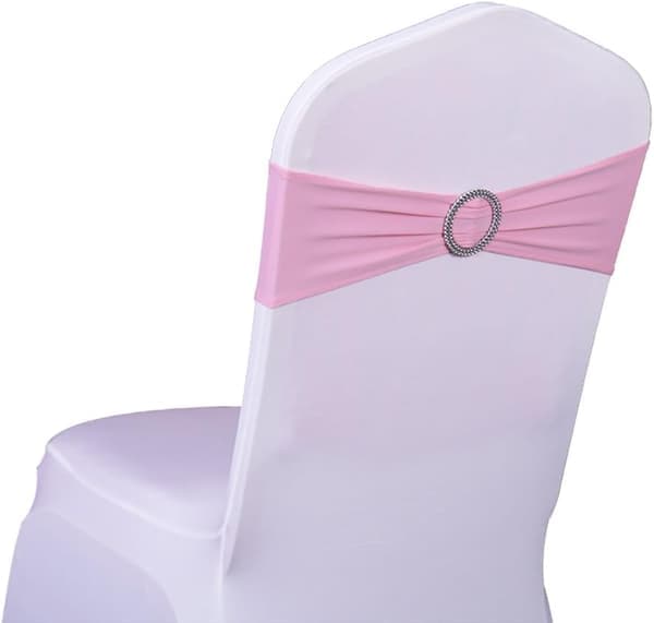 Elastisk stolehovedbånd med spænde Bryllupsstolssløjfe Lycra Polyester Spandex Pink 10 stk