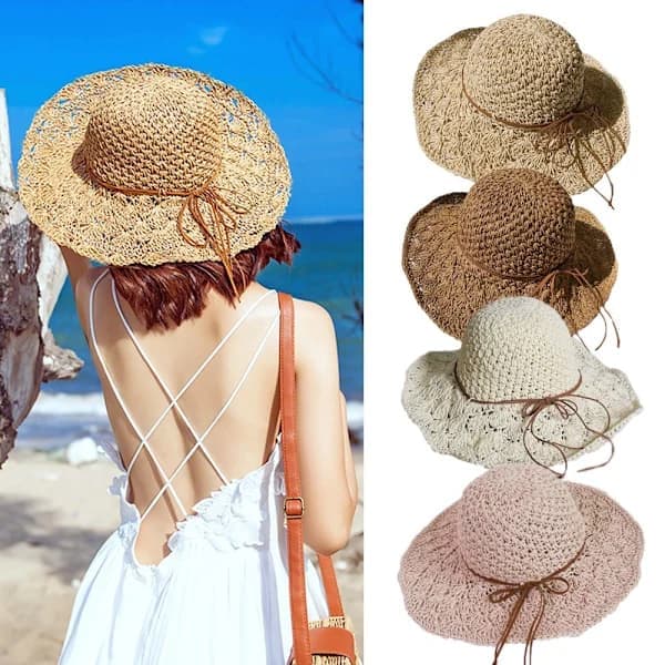 Sammenleggbar strandhatt for kvinner, beige