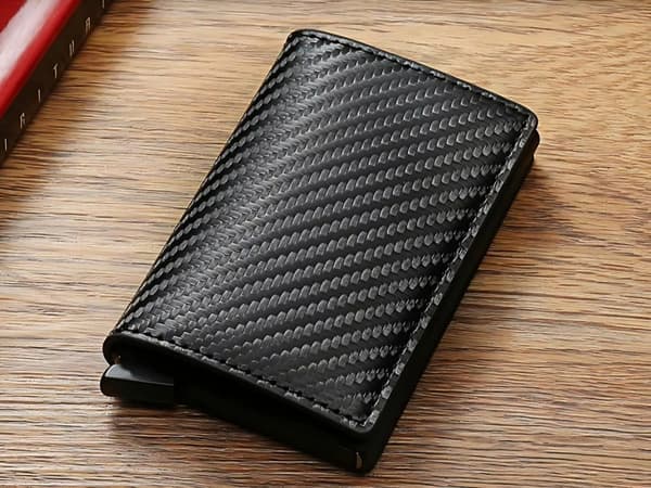 RFID-lompakko miehille - musta korttipaikoilla, ekonahkaa