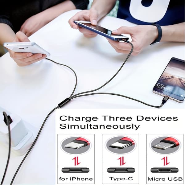 2 kpl 3-in-1 pikalatauskaapeli nailonpunottu iPhone Type-C Micro USB -laitteille iPhone 14 13 12 11 Pro Samsung Xiaomi Android
