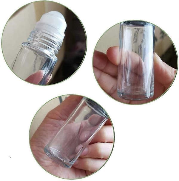 2 stk 30 ml klare glassflasker for eteriske oljer med rullekule i rustfritt stål og påfyllbare korker