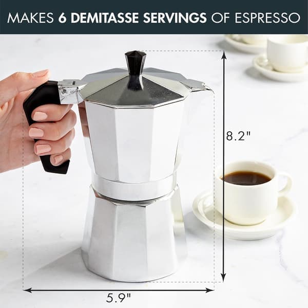 Klassisk Mokakanne, Egnet for Brygging av Italiensk og Cubansk Kaffe, Gresk Kaffekanne, 6-kopps Kapasitet, Sølv