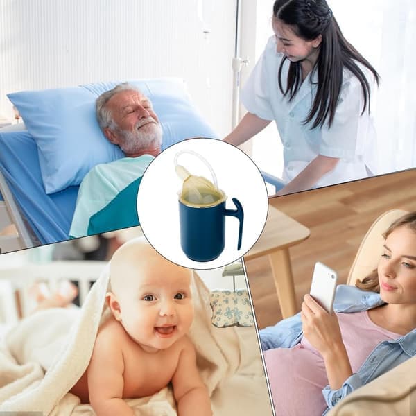 Drikkekopper for eldre, trygge sølesikre silikonkopper med lokk for voksne, for sykehuspasienter, eldre, gravide Blue