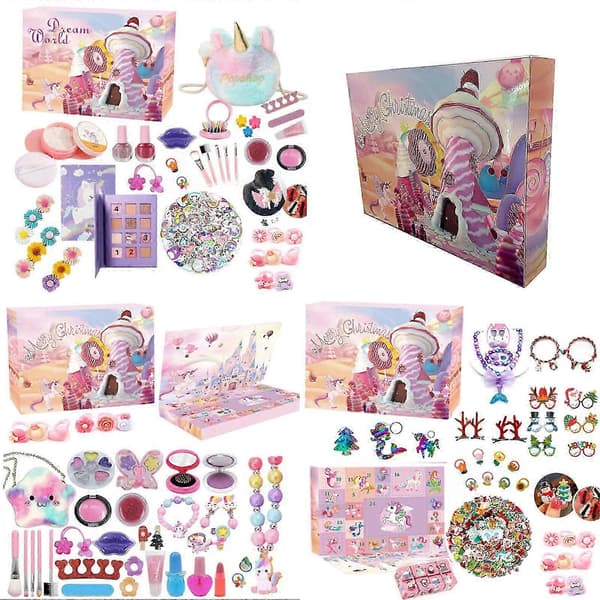 Piger Makeup Smykker Gaveæske - DIY Julekalender 2023, Pink Jule-nedtællingssæt 1