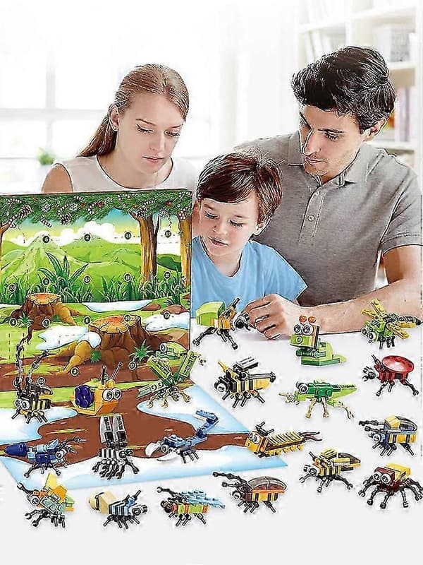 Jul Adventskalender Överraskning Blind Box - Insektskombination Byggklossar Set för Barn
