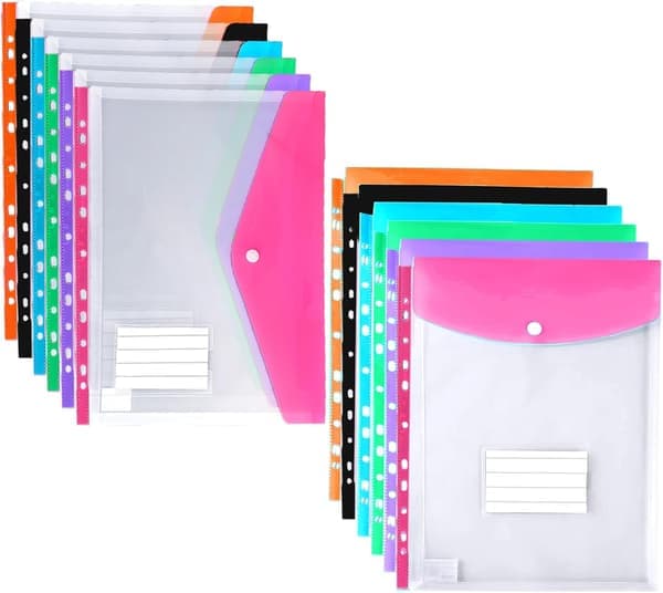A4 Plastfickor med hål, 12-pack expanderbara polyfickor A4, Plastmappar för dokumentarkivering, Vattentäta, Kontorsmaterial för
