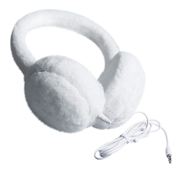 Bluetooth 5.0 hörlurar med varma öronmuffar, vinter utomhus hörlurar, varma och tjocka öronmuffar, Bluetooth 5.0 hörlurar White