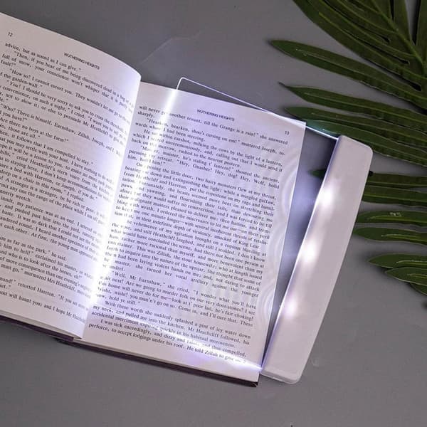 Placeret boglampe til læsning i sengen om natten, klar LED-bog, fuld sidelys, panel, flad lampe, trådløs hvid White