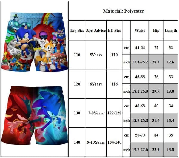 Barn Gutter 3D Sonic the Hedgehog Badeshorts Badebukser Strandshorts A 130cm A 130cm A