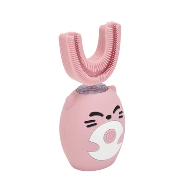 Børnetegnefilms-tandbørste, USB-genopladelig, fødevaregodkendt silikone, pink