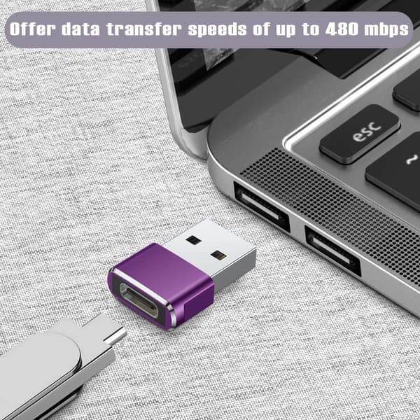 Lilla - 3-pak USB C hun til USB A han adapterkonverter C opladerkabel til Apple Watch 7 SE, iPhone 11 12 13 Pro Max Mini, 8