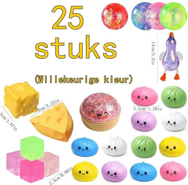 Sensorisk legetøj 25-pak Dumpling Squishy sæt, bløde stressbolde klemmelegetøj, Fidget stressaflastningssæt bolde glitter er ost, opbevaringsdamper