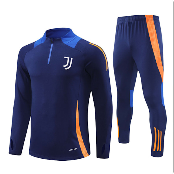 2425 Ny Juventus Fotballdrakt Lang Ermet Halv Glidelås Treningsskjorte Sett for Voksne og Barn Royal blue L