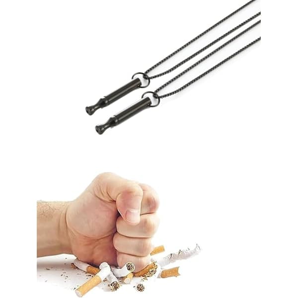 2x Åndedrætsmeditationshalskæde til angstlindring, stress- og rygestop, sort kæde (2 stk.)